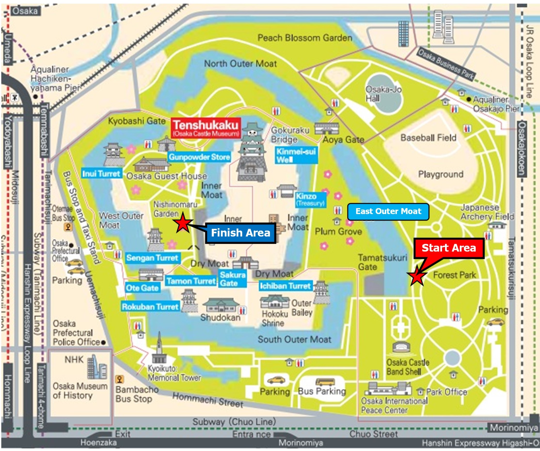 Osaka Castle Map with Start and Finish Area